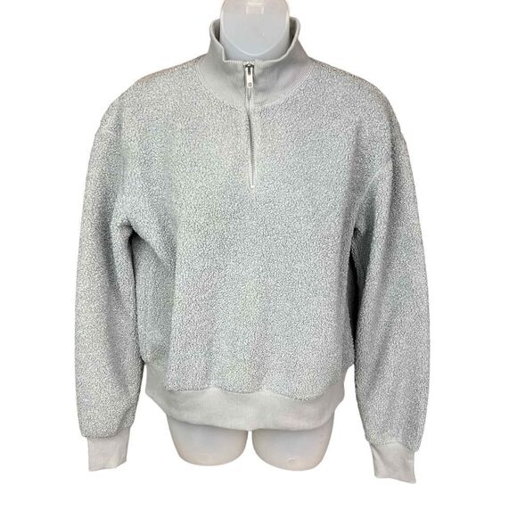Topshop Jacket Pullover Funnel Neck Grey Fleece 1 Quarter Zip Front Size US 2 - Picture 1 of 16